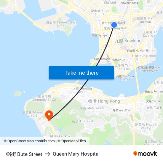 弼街 Bute Street to Queen Mary Hospital map