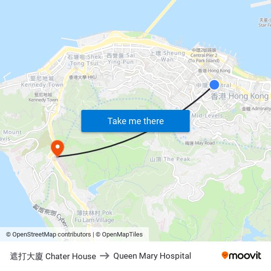 遮打大廈 Chater House to Queen Mary Hospital map