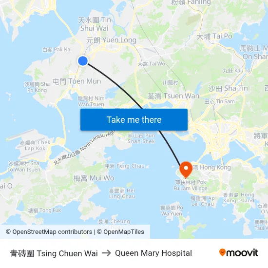 Tsing Chuen Wai to Queen Mary Hospital map