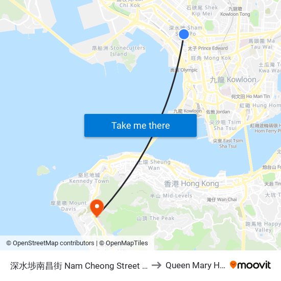 深水埗南昌街 Nam Cheong Street Sham Shui Po to Queen Mary Hospital map