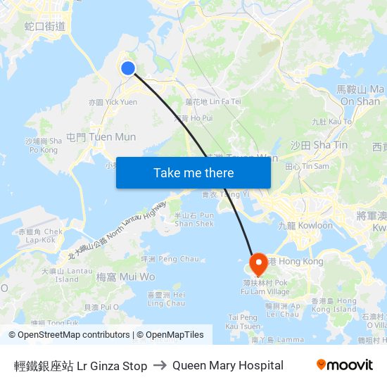 輕鐵銀座站 Lr Ginza Stop to Queen Mary Hospital map