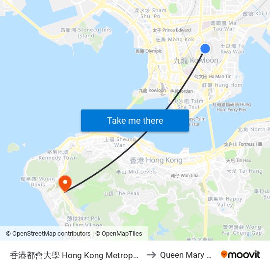 香港都會大學 Hong Kong Metropolitan University to Queen Mary Hospital map
