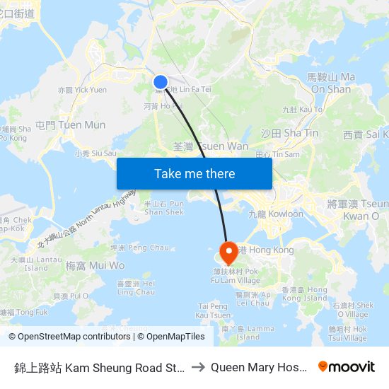 錦上路站 Kam Sheung Road Station to Queen Mary Hospital map