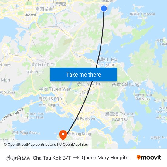 沙頭角總站 Sha Tau Kok B/T to Queen Mary Hospital map