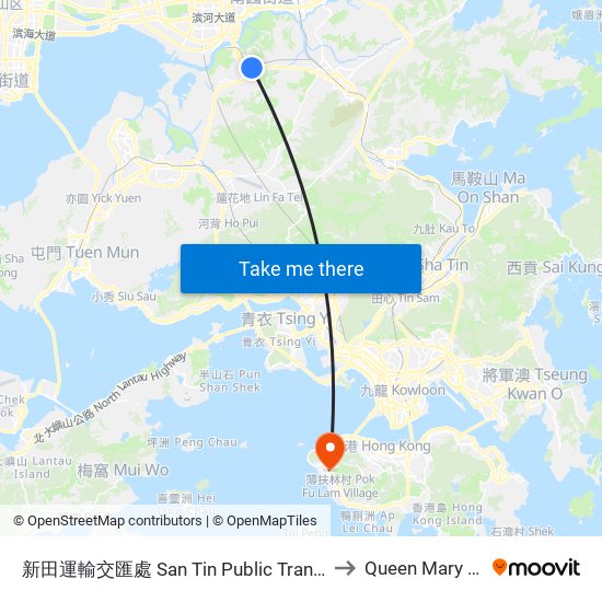 新田運輸交匯處 San Tin Public Transport Interchange to Queen Mary Hospital map