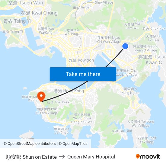 順安邨 Shun on Estate to Queen Mary Hospital map
