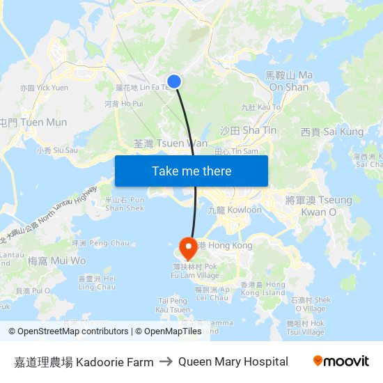 嘉道理農場 Kadoorie Farm to Queen Mary Hospital map