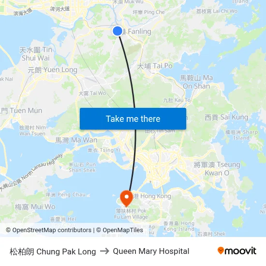 Chung Pak Long to Queen Mary Hospital map