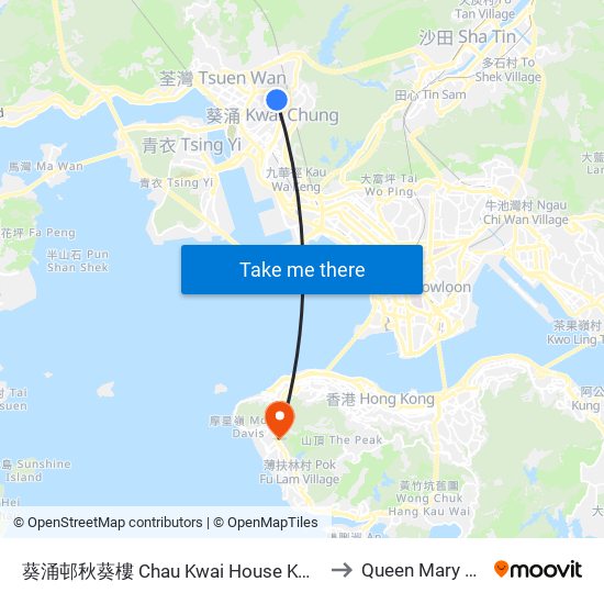 葵涌邨秋葵樓 Chau Kwai House Kwai Chung Estate to Queen Mary Hospital map