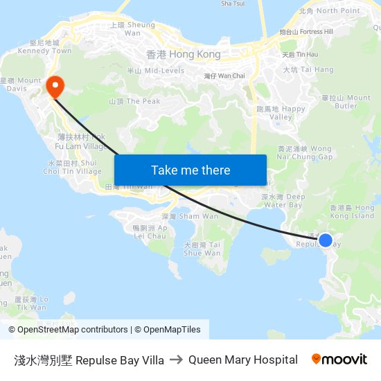 淺水灣別墅 Repulse Bay Villa to Queen Mary Hospital map