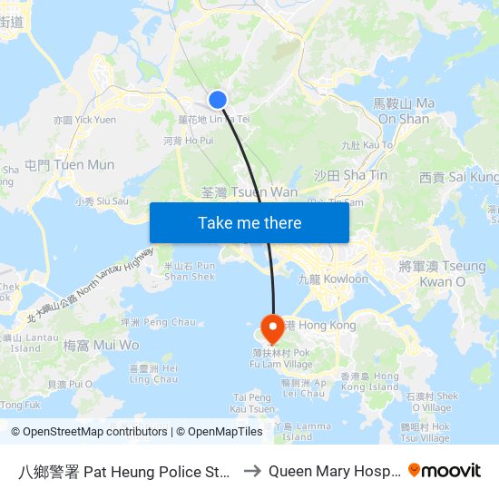 八鄉警署 Pat Heung Police Station to Queen Mary Hospital map