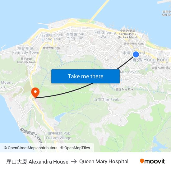 歷山大廈 Alexandra House to Queen Mary Hospital map