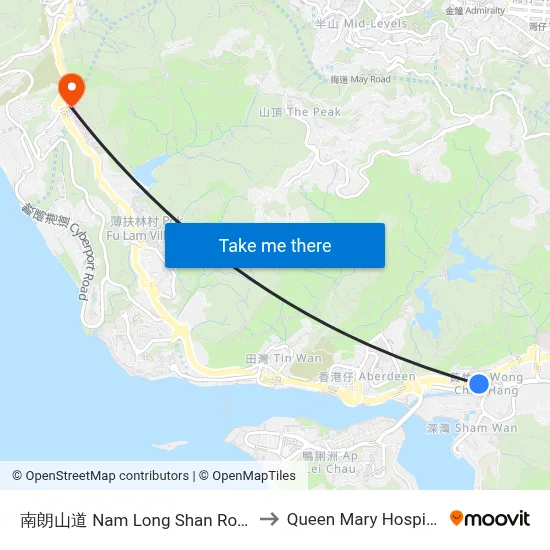 Nam Long Shan Road to Queen Mary Hospital map