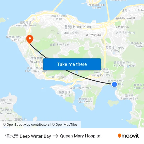 Deep Water Bay to Queen Mary Hospital map