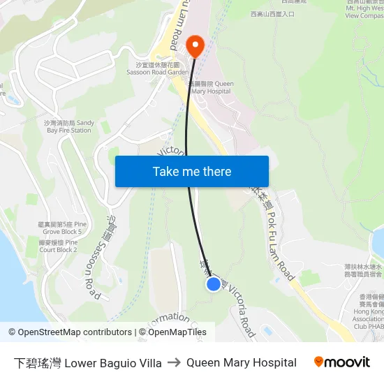 Lower Baguio Villa to Queen Mary Hospital map