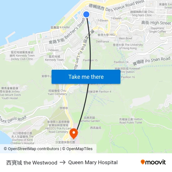 The Westwood to Queen Mary Hospital map