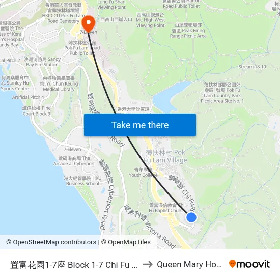 Block 1-7 Chi Fu Fa Yuen to Queen Mary Hospital map