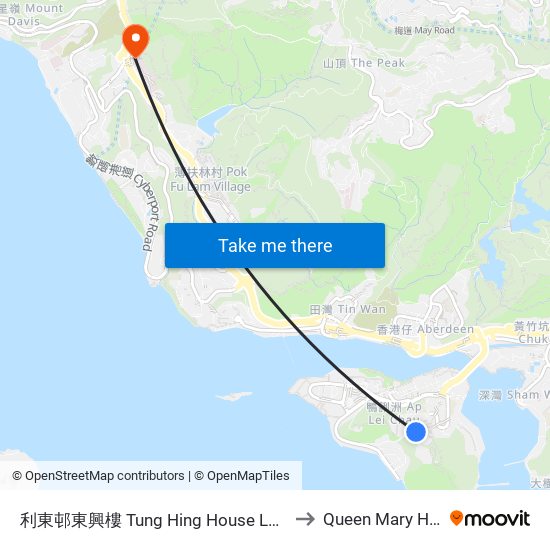 利東邨東興樓 Tung Hing House Lei Tung Estate to Queen Mary Hospital map