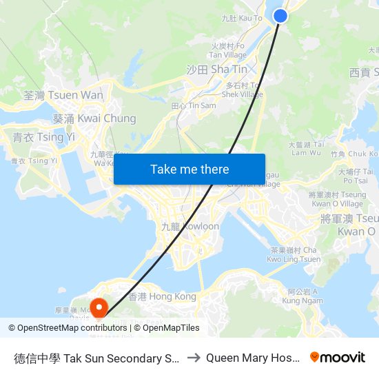 德信中學 Tak Sun Secondary School to Queen Mary Hospital map