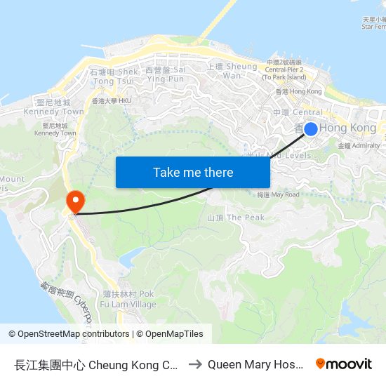 長江集團中心 Cheung Kong Center to Queen Mary Hospital map