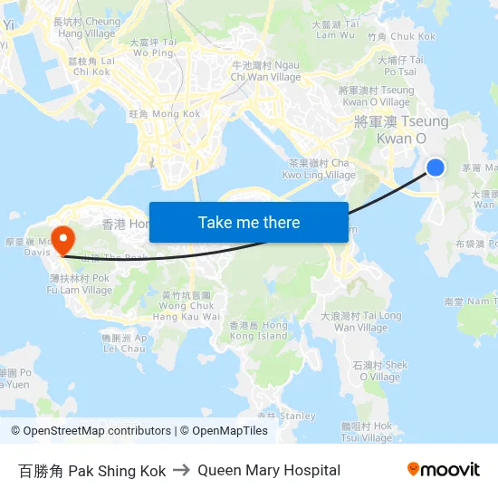 Pak Shing Kok to Queen Mary Hospital map