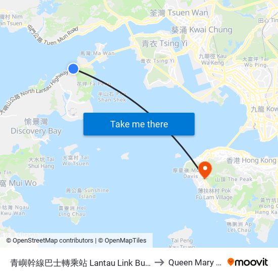 青嶼幹線巴士轉乘站 Lantau Link Bus-Bus Interchange to Queen Mary Hospital map