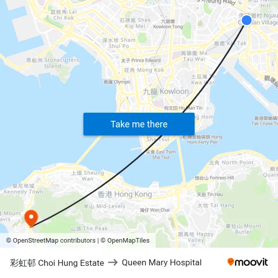 Choi Hung Estate to Queen Mary Hospital map