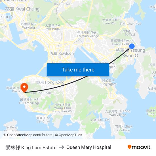 景林邨 King Lam Estate to Queen Mary Hospital map