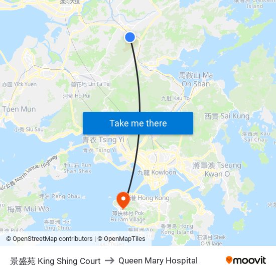 景盛苑 King Shing Court to Queen Mary Hospital map