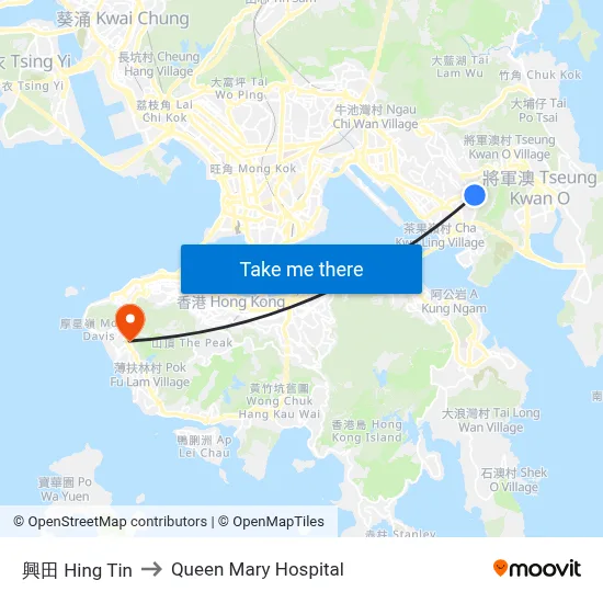 Hing Tin to Queen Mary Hospital map