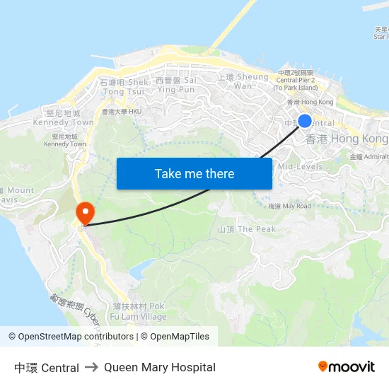 Central to Queen Mary Hospital map