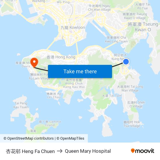 杏花邨 Heng Fa Chuen to Queen Mary Hospital map