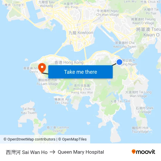 西灣河 Sai Wan Ho to Queen Mary Hospital map