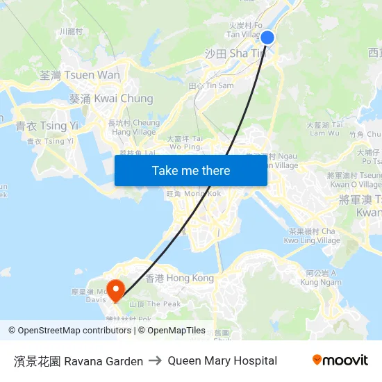 Ravana Garden to Queen Mary Hospital map