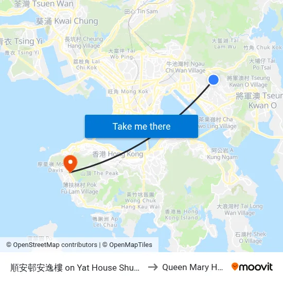 Yat House, Shun On Estate to Queen Mary Hospital map