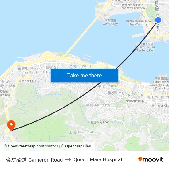 Cameron Road to Queen Mary Hospital map