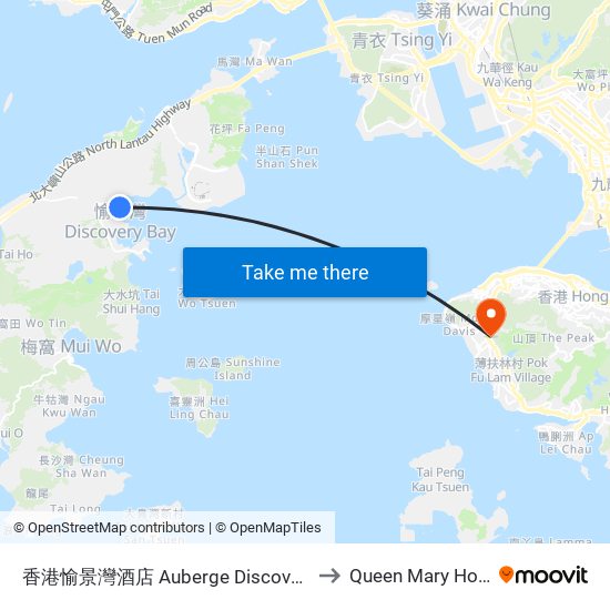 香港愉景灣酒店 Auberge Discovery Bay Hk to Queen Mary Hospital map