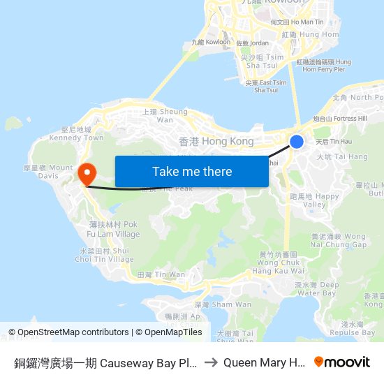 銅鑼灣廣場一期 Causeway Bay Plaza Phase 1 to Queen Mary Hospital map