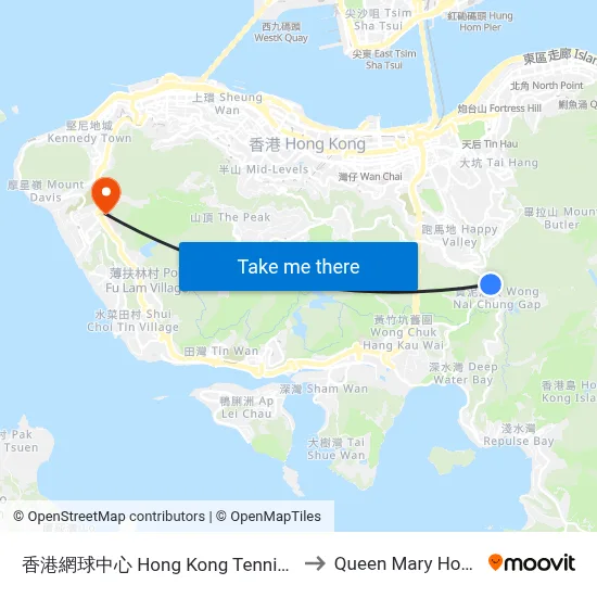 Hong Kong Tennis Centre to Queen Mary Hospital map