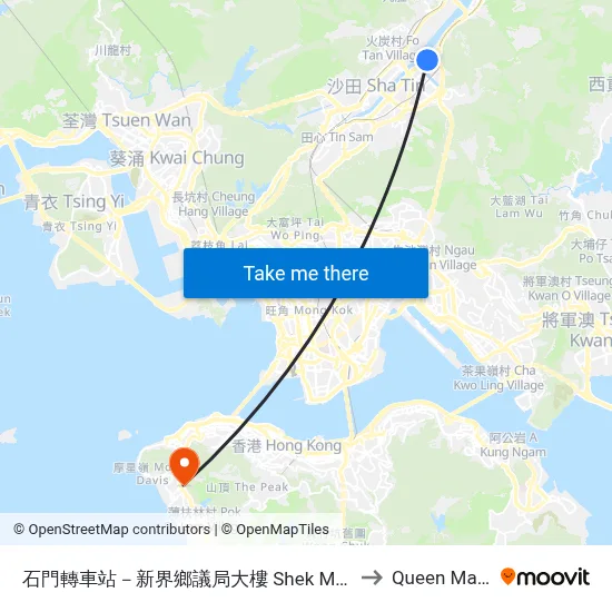 Shek Mun BBI - Heung Yee Kuk Building to Queen Mary Hospital map