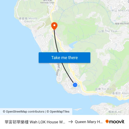 Wah Lok House Wah Fu Estate to Queen Mary Hospital map