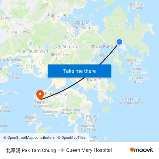 Pak Tam Chung to Queen Mary Hospital map