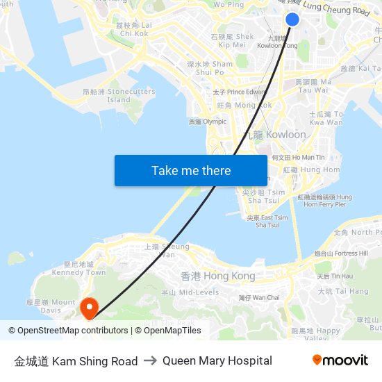 金城道 Kam Shing Road to Queen Mary Hospital map