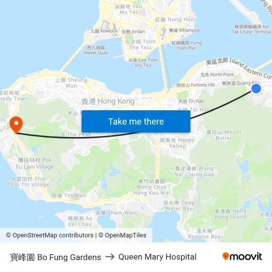 Bo Fung Gardens to Queen Mary Hospital map