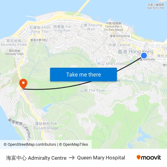 海富中心 Admiralty Centre to Queen Mary Hospital map