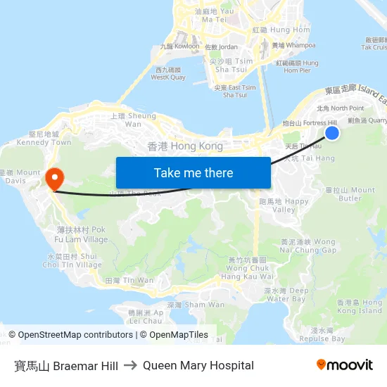 Braemar Hill to Queen Mary Hospital map