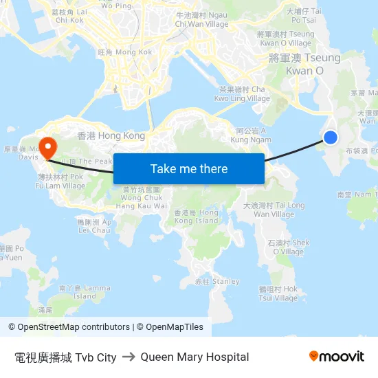 TVB to Queen Mary Hospital map