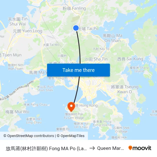 Fong Ma Po (Lam Tsuen Wishing Tree) to Queen Mary Hospital map