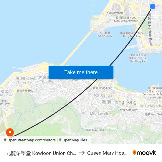 Kowloon Union Church to Queen Mary Hospital map