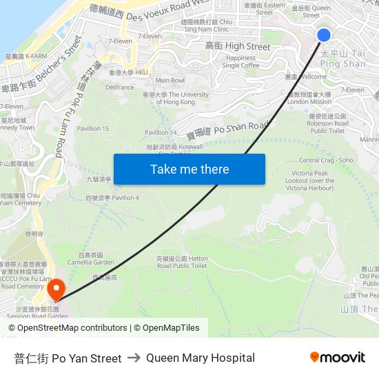普仁街 Po Yan Street to Queen Mary Hospital map